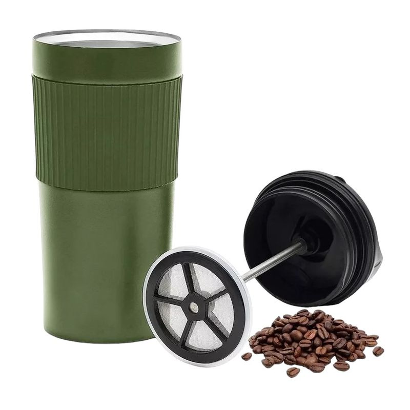 GENERICO - Vaso Térmico Portátil Con Prensa Francesa 350ml Verde
