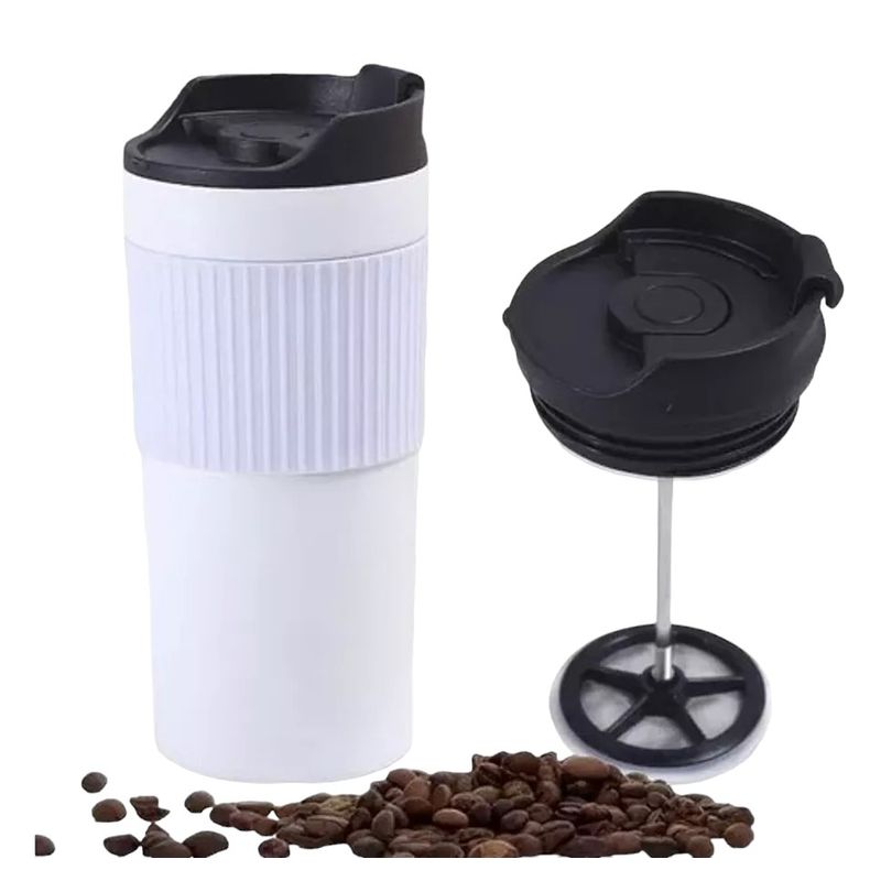GENERICO - Vaso Térmico Portátil Con Prensa Francesa 350ml Blanco