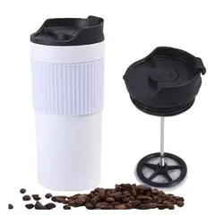 GENERICO - Vaso Térmico Portátil Con Prensa Francesa 350ml Blanco