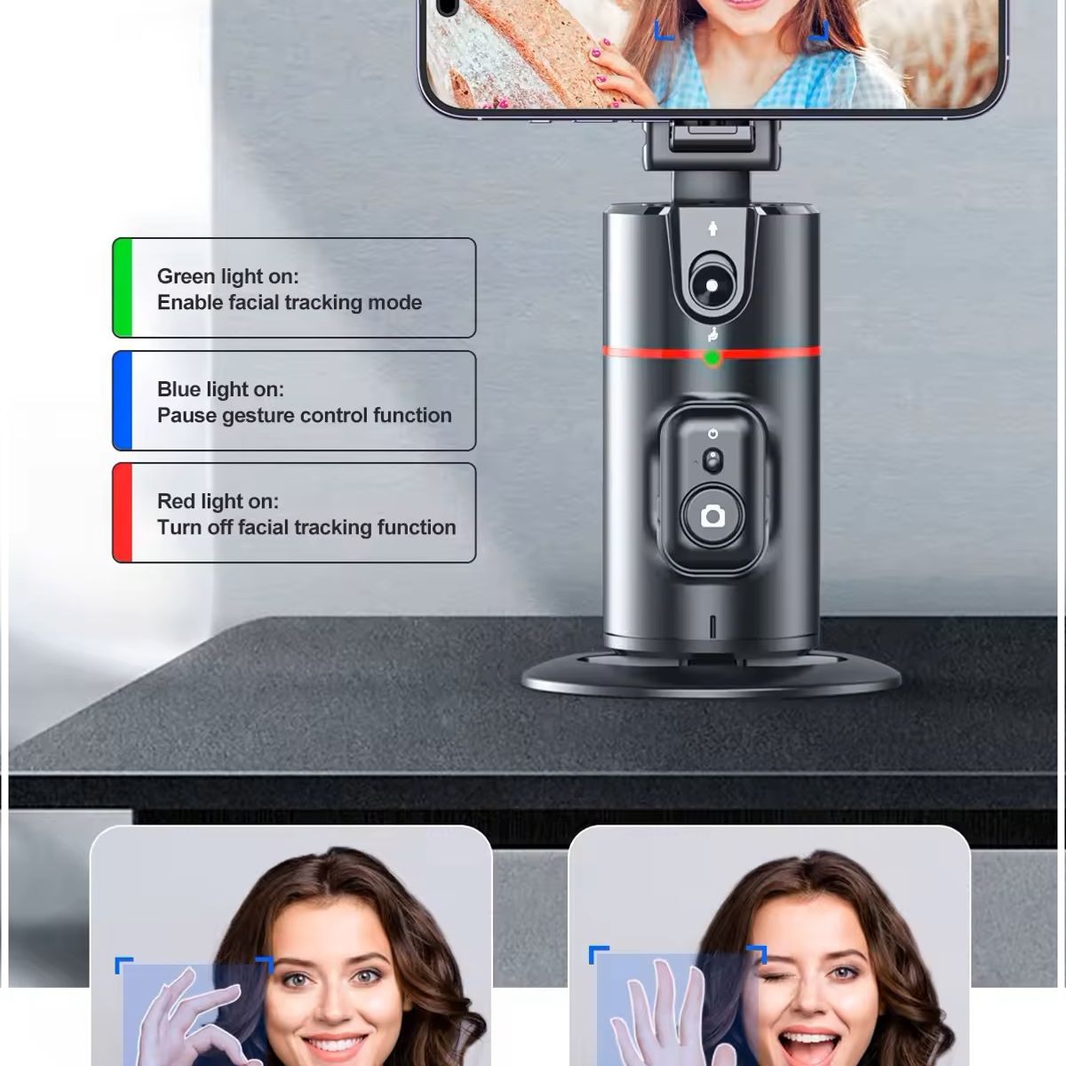 STARTECHOFFICE - Trípode Seguimiento Facial Automático Control Remoto y Rotación 360° 1200 mAh Compatible