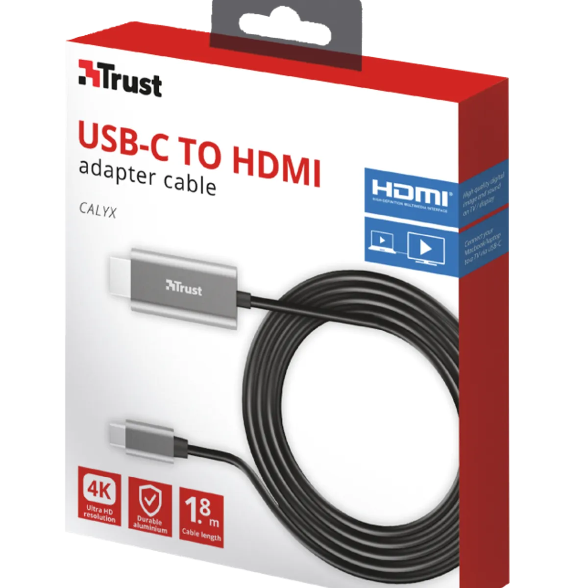 TRUST - Cable HDMI a USB C Trust Calyx 4K Profesional 1.8m Hz - Negro