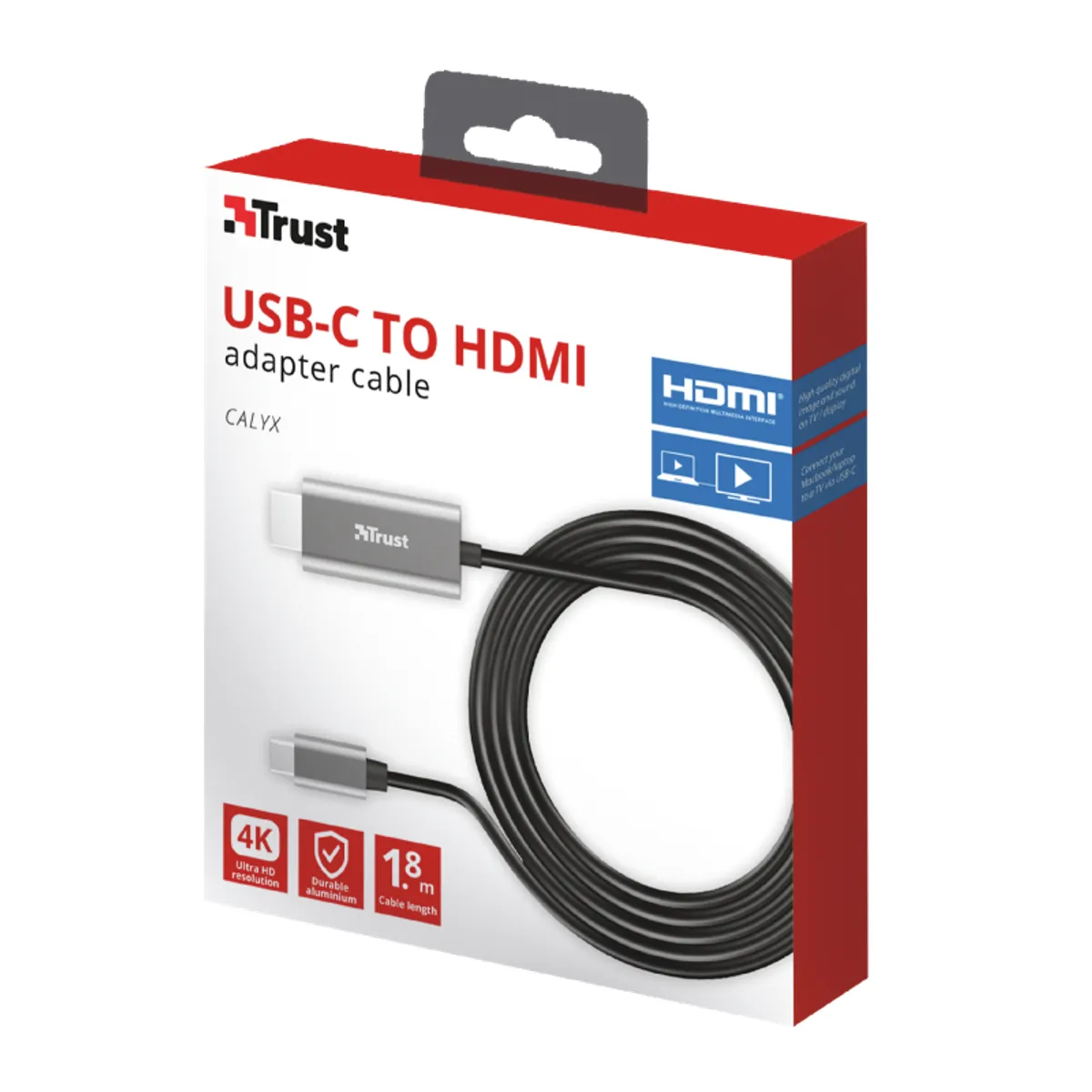 TRUST - Cable HDMI a USB C Trust Calyx 4K Profesional 1.8m Hz - Negro