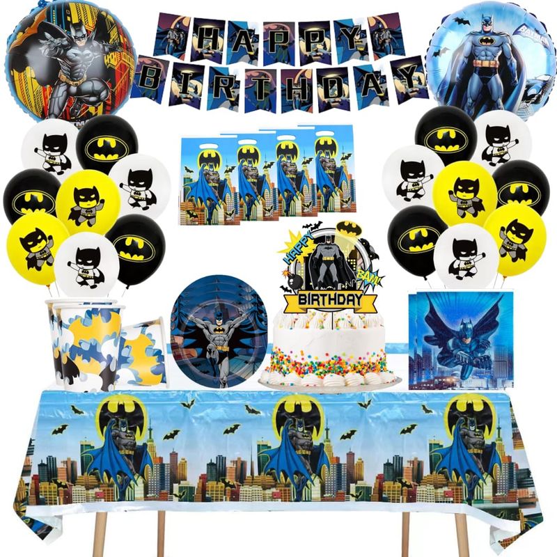 GENERICO - Pack Decoración Globos Cotillón Batman cumpleaños