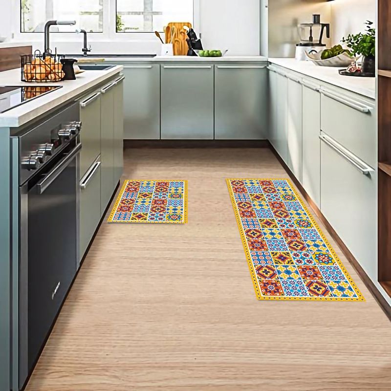 DAVANTI - Set 2 Alfombras de Cocina Baldosa Portuguesa