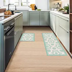 DAVANTI - Set 2 Alfombras de Cocina Hindú Turquesa