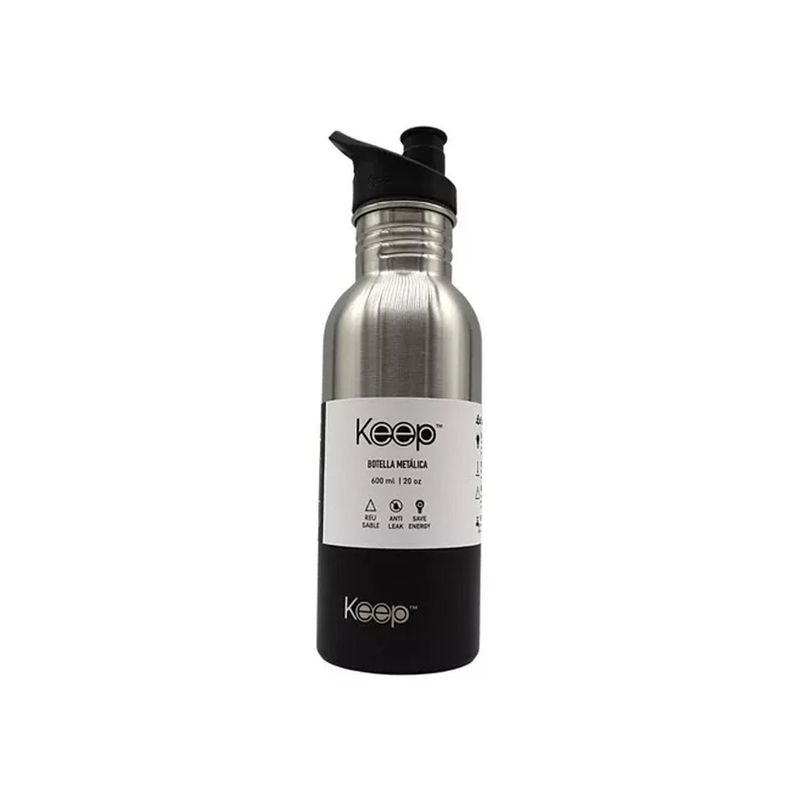 KEEP - Botella hidratación 600ml metálica negro Keep Mimbral