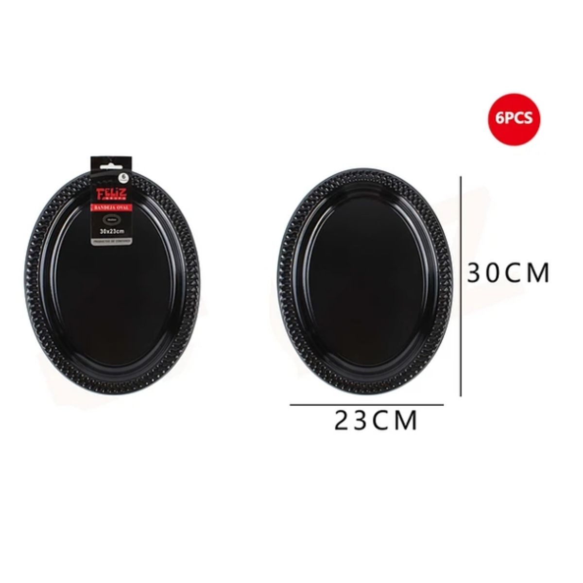 GENERICO - Bandeja Plástica Ovalada Negro 6Pcs 2330Cm