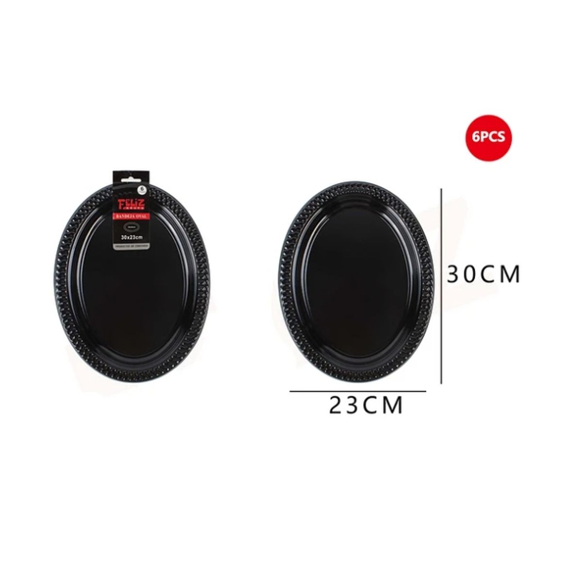 GENERICO - Bandeja Plástica Ovalada Negro 6Pcs 2330Cm