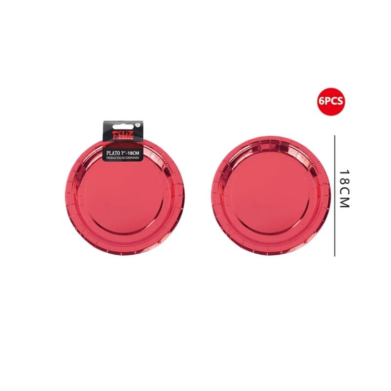 GENERICO - Platos Cartón Rojo 18Cm 6Pcs