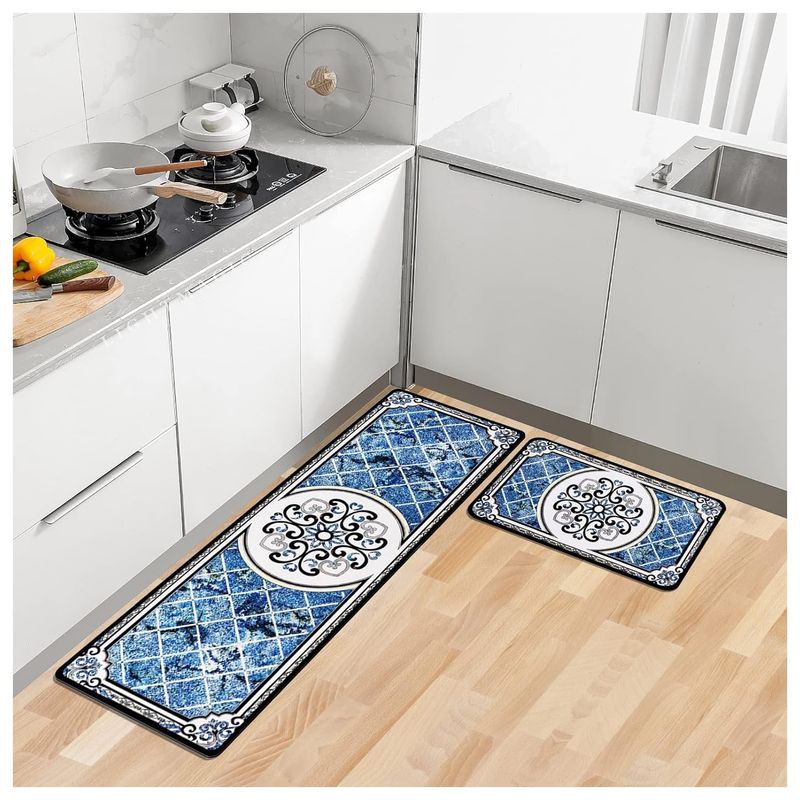 GENERICO - Set Alfombras Cocina Decoración Elegant Blue Antideslizante