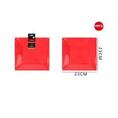 GENERICO - Plato Plástico Cuadrado Rojo 23Cm