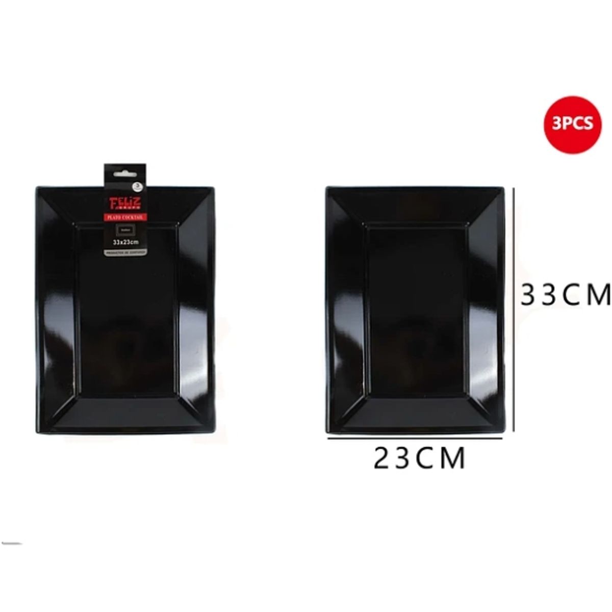 GENERICO - Bandeja Plástica Cuadrada Negro 3Pcs 2333Cm