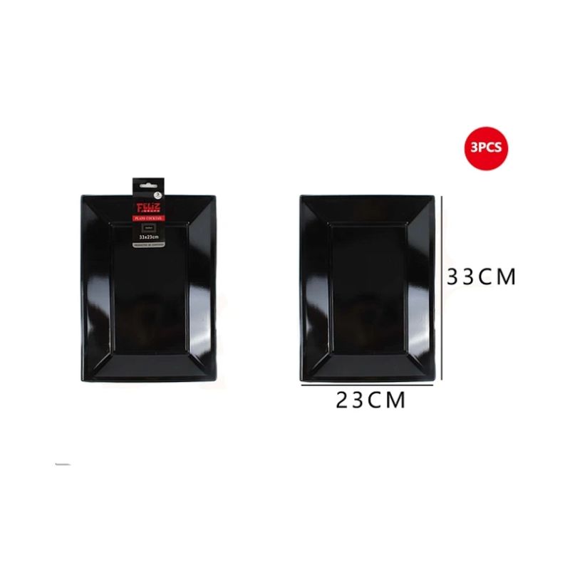 GENERICO - Bandeja Plástica Cuadrada Negro 3Pcs 2333Cm