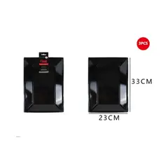 GENERICO - Bandeja Plástica Cuadrada Negro 3Pcs 2333Cm