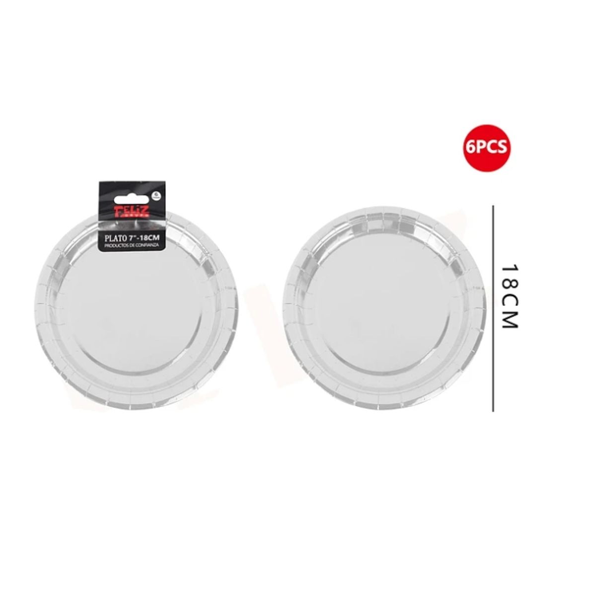 GENERICO - Platos Plateado Briillante 6Pcs 18Cm