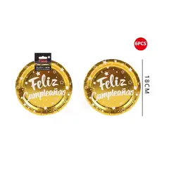 GENERICO - Platos Dorado Briillante Con Frase 6Pcs 18Cm