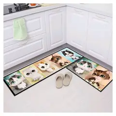 GENERICO - Set Alfombras Cocina Decoración 5 Gatitos Antideslizante