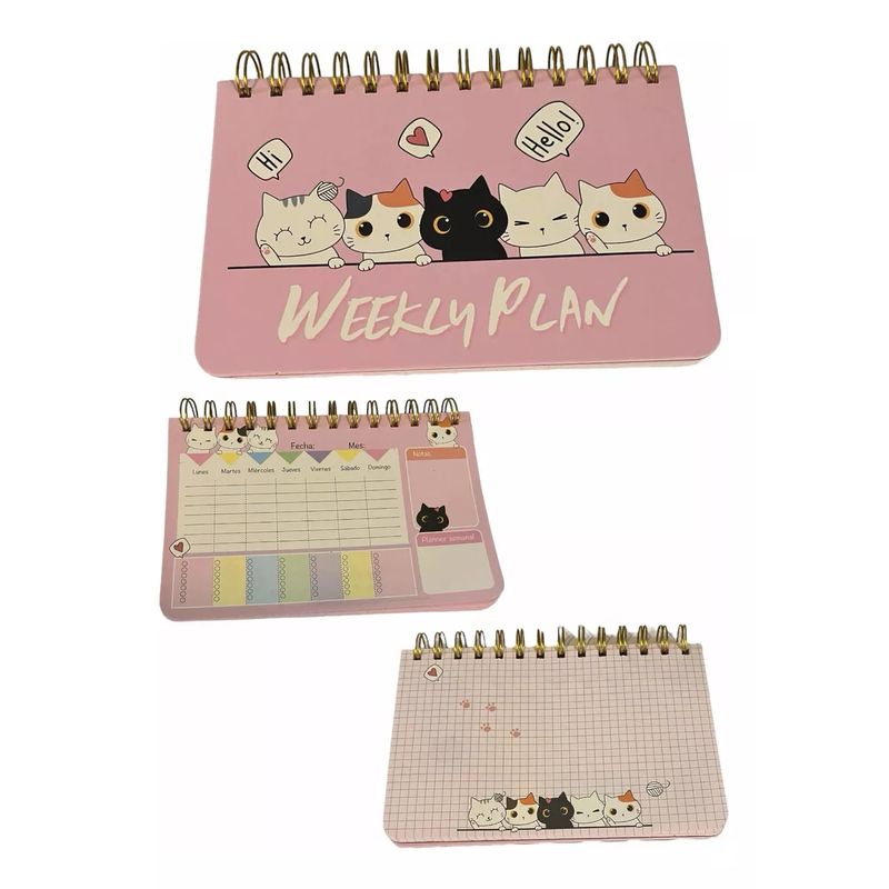 GENERICO - Planner Libreta Horario Semanal Diseño Kawaii Gatito