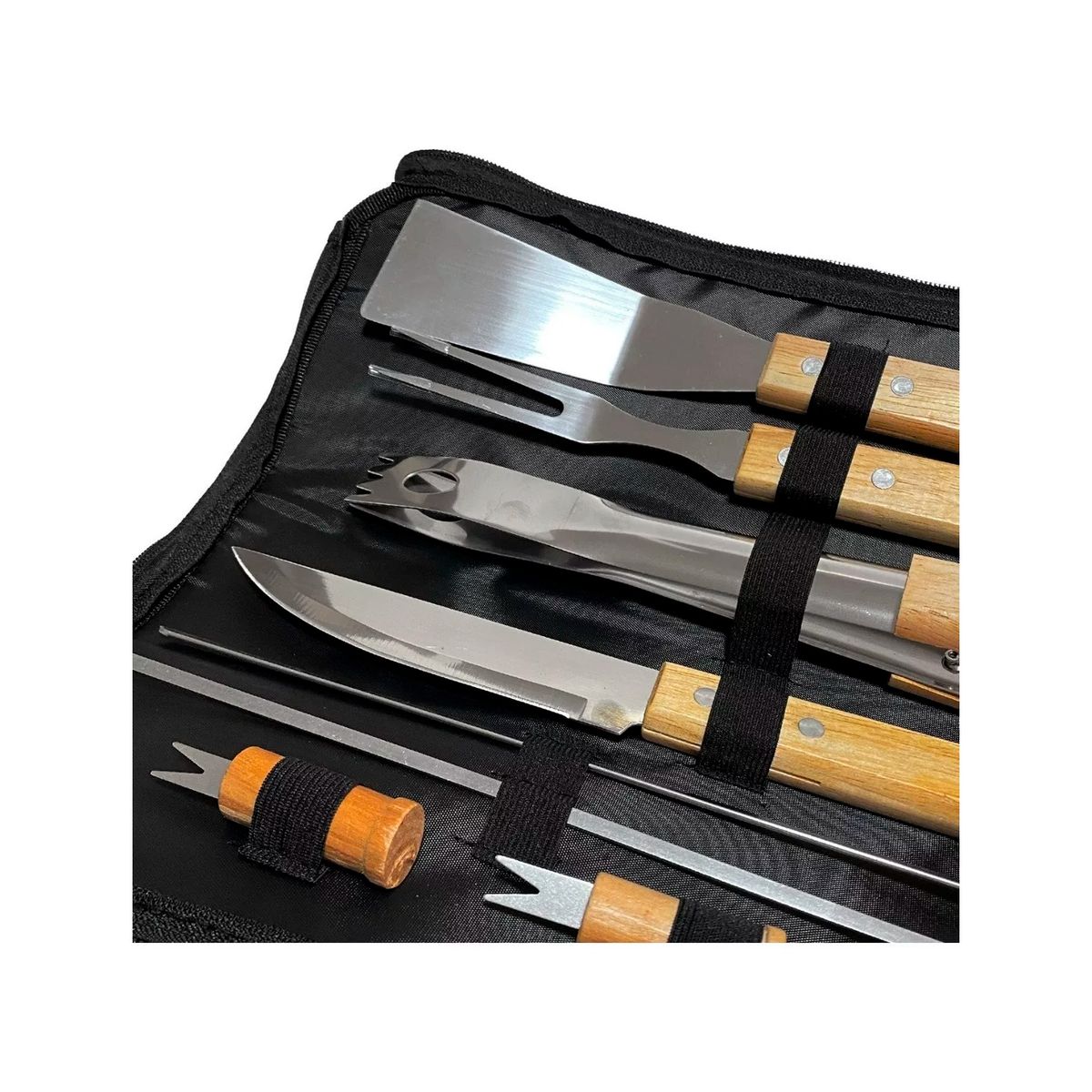 GENERICO - Set Parrilla Asado 10 Utensilios Con Madera Y Bolso