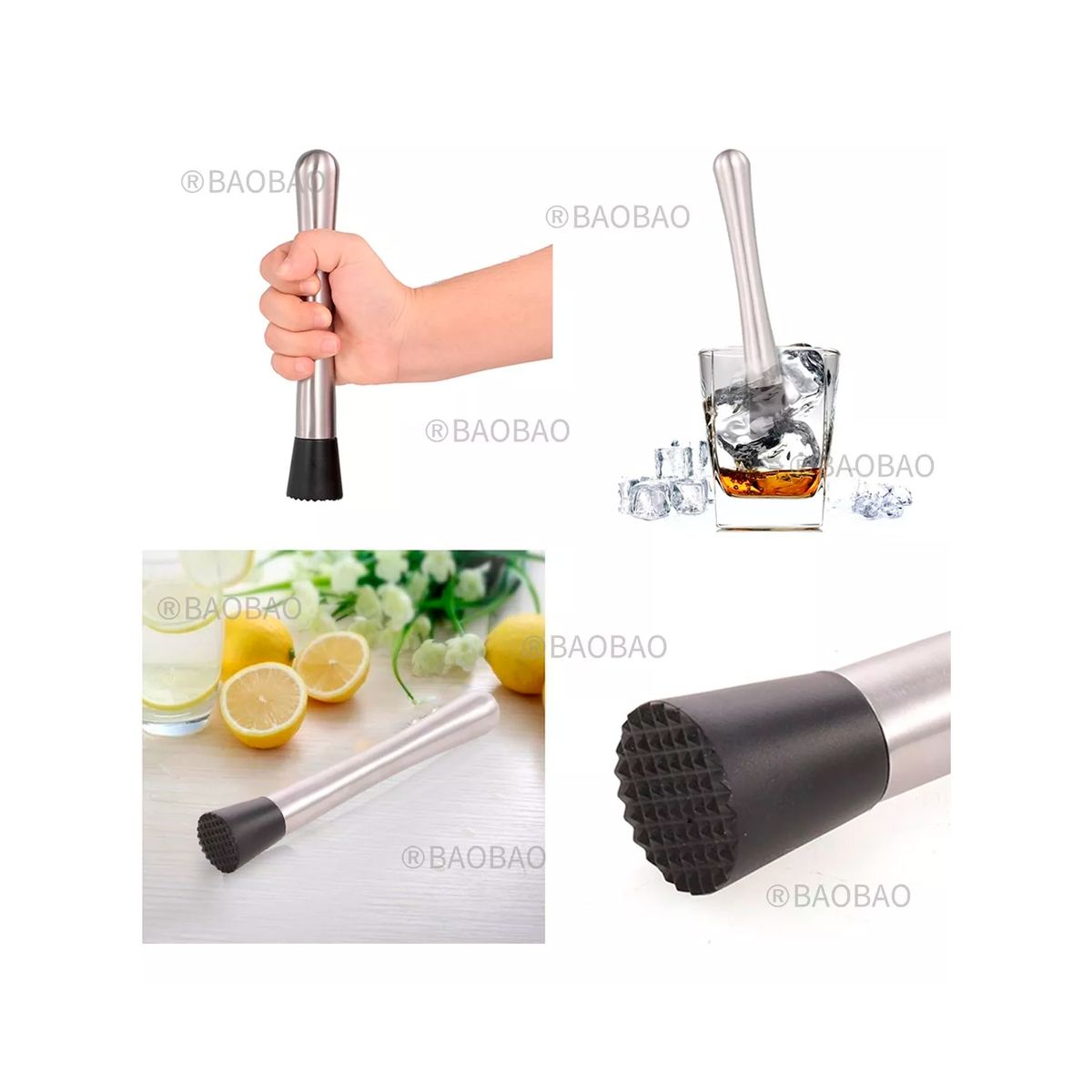 GENERICO - Kit De Muddler De Acero Inoxidable Con Jigger Cuchara Bar