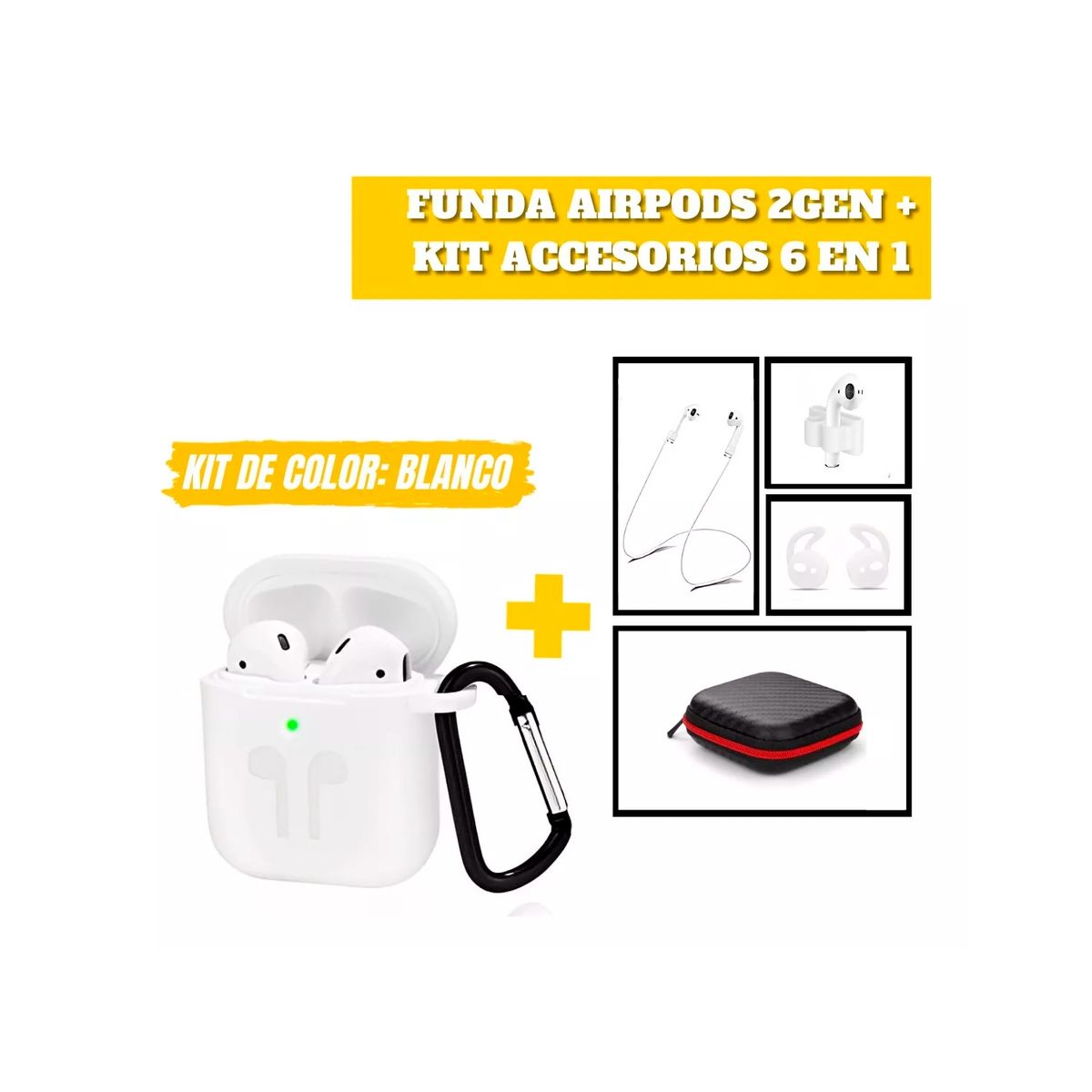 GENERICO - Funda Silicona AirPods 2gen Set De Accesorios 6 En 1