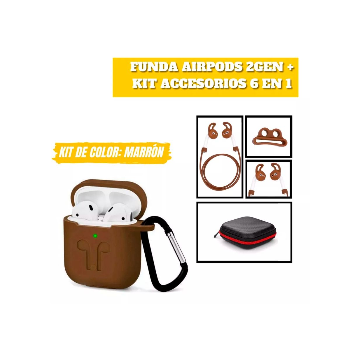 GENERICO - Funda Silicona AirPods 2gen Set De Accesorios 6 En 1