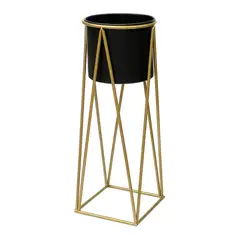 GENERICO - Porta Macetero Pedestal Maceta Plantas Negro Dorado