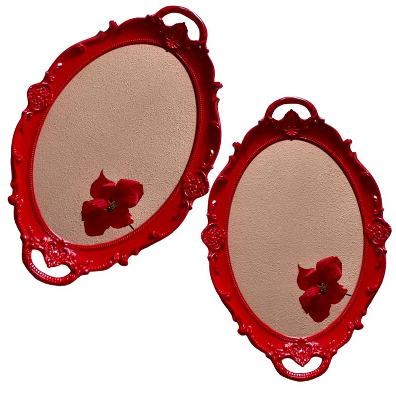 GENERICO - Pack 2 Bandeja Espejo Ovalada Deco Candy Bar - Rojo