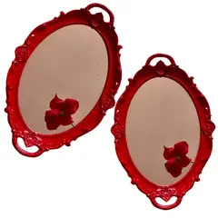 GENERICO - Pack 2 Bandeja Espejo Ovalada Deco Candy Bar - Rojo