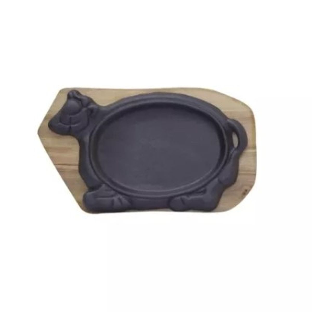 GENERICO - Sartén Forma De Vaca De Hierro Fundido Con Base De Madera