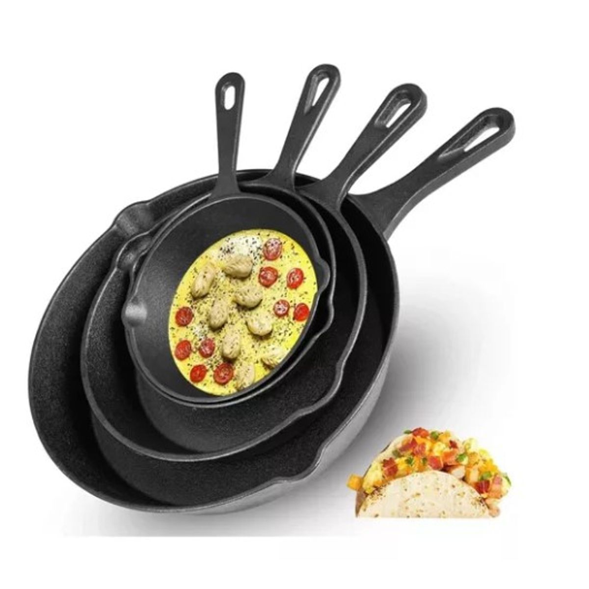 GENERICO - Sartenes De Hierro Fundido Juego De Sartenes 4 Piezas