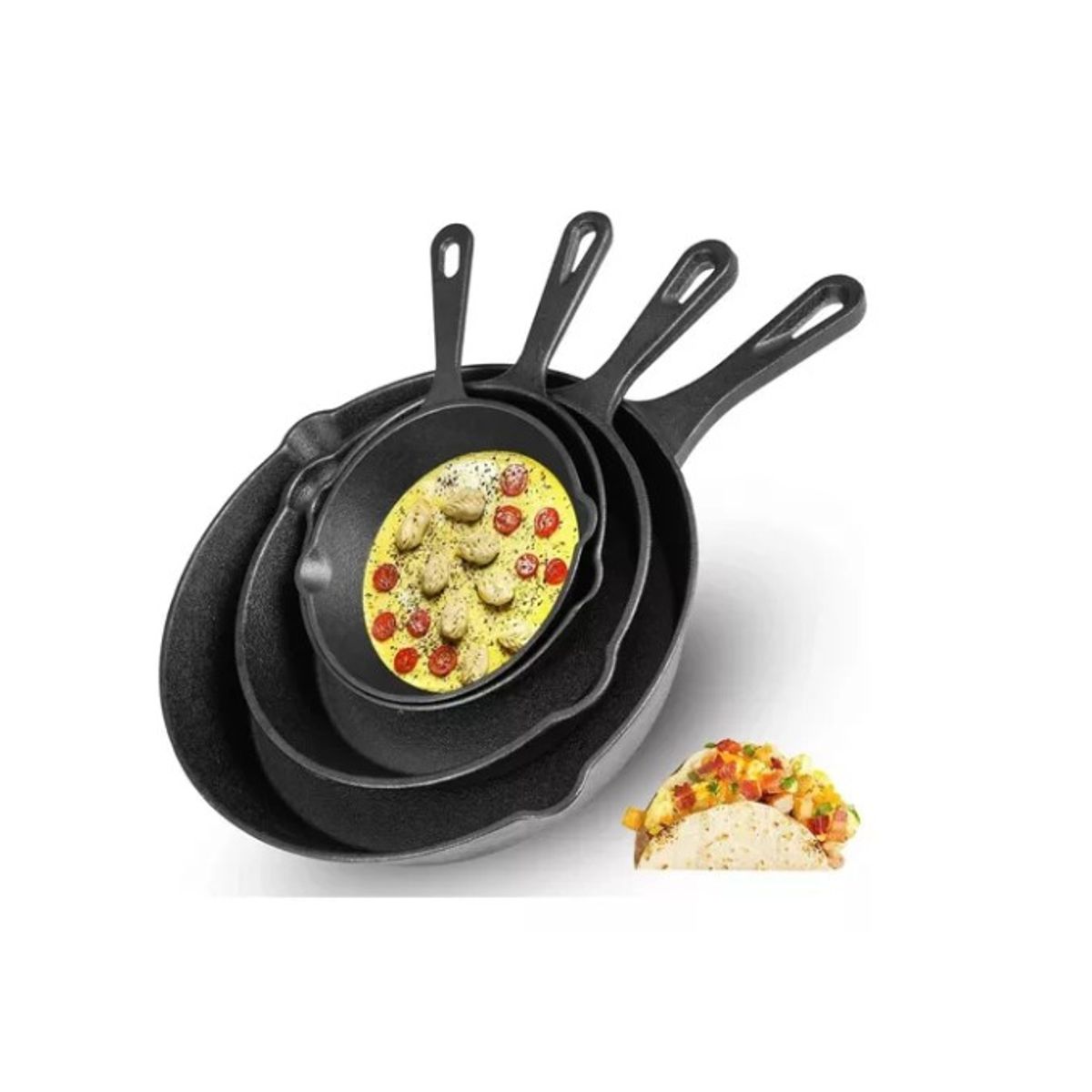 GENERICO - Sartenes De Hierro Fundido Juego De Sartenes 4 Piezas