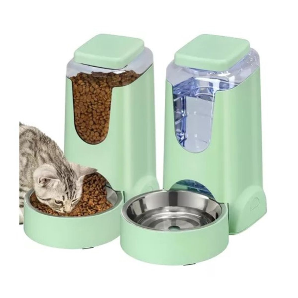 GENERICO - Dispensador Comida Y Agua Para Perro Y Gato Verde Claro