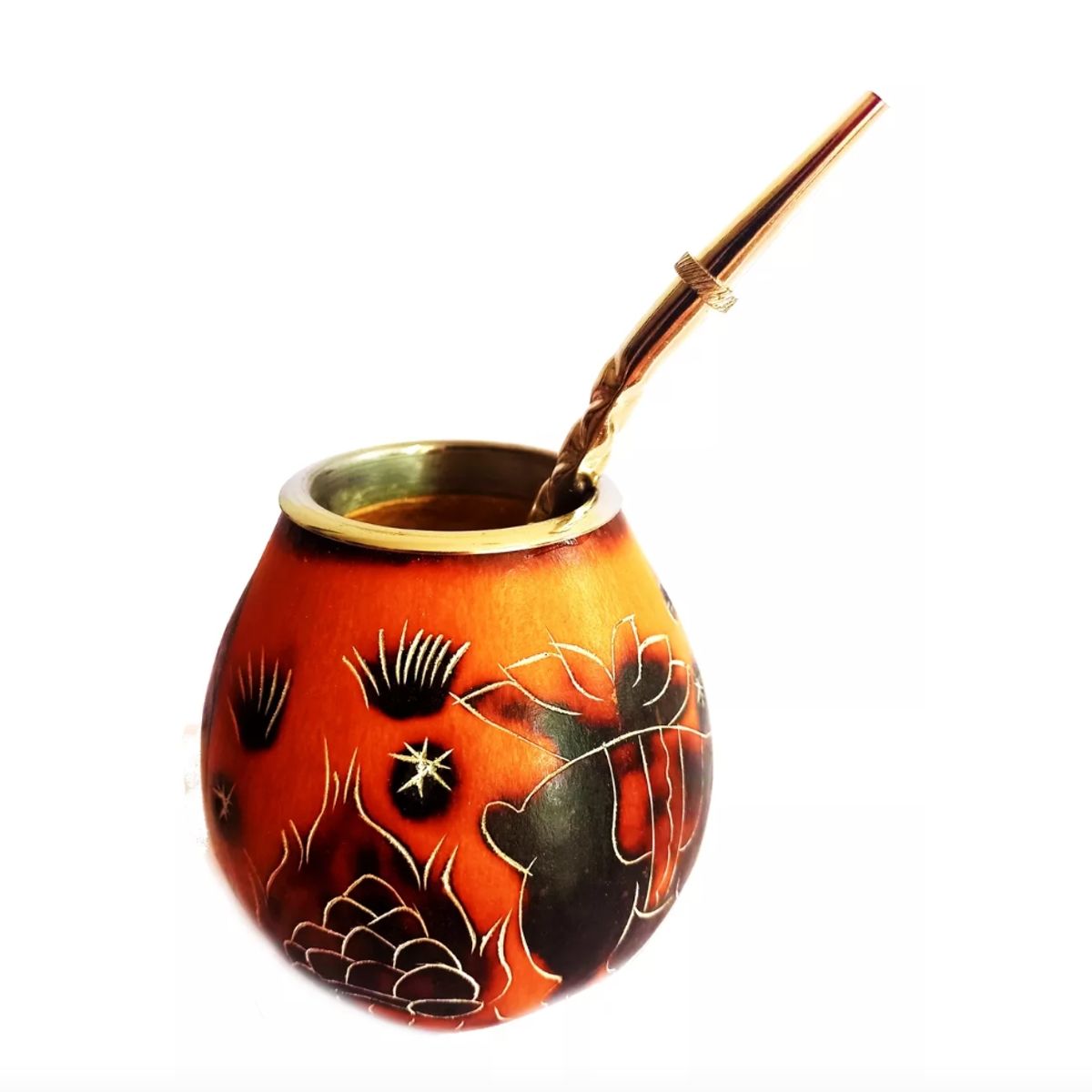 GENERICO - Mate Calabaza Tallados Y Pintados A Mano + Bombilla Regalo