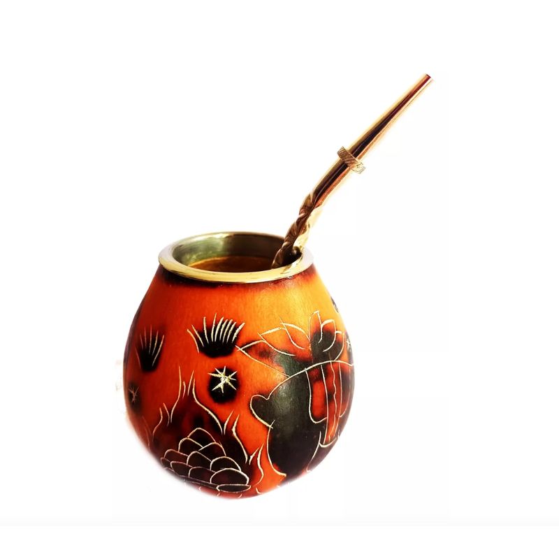 GENERICO - Mate Calabaza Tallados Y Pintados A Mano + Bombilla Regalo