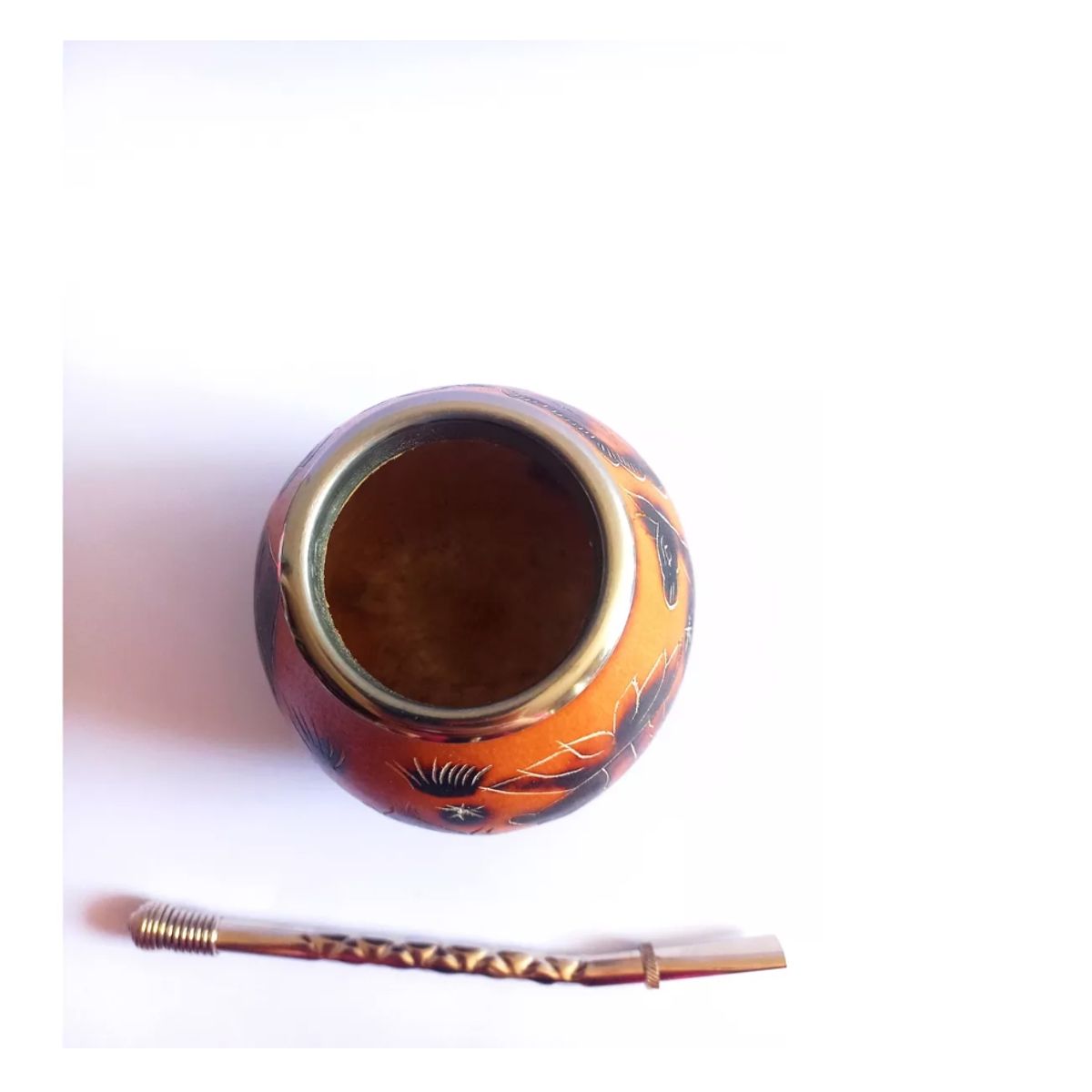 GENERICO - Mate Calabaza Tallados Y Pintados A Mano + Bombilla Regalo