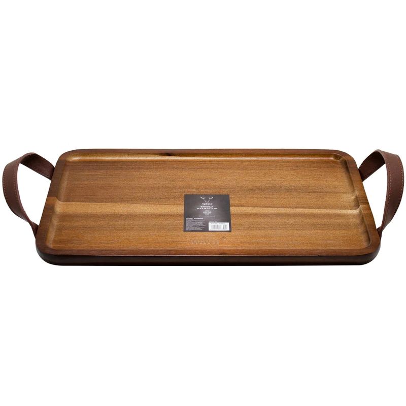 WAYU - Bandeja Para Picoteo Asado 28x14cm Con Agarre De Cuero Wayu