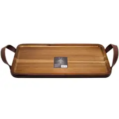 WAYU - Bandeja Para Picoteo Asado 28x14cm Con Agarre De Cuero Wayu.