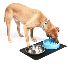 PETPAL - Plato Comida Perro Mascota Set Comedero + Mat - Azul