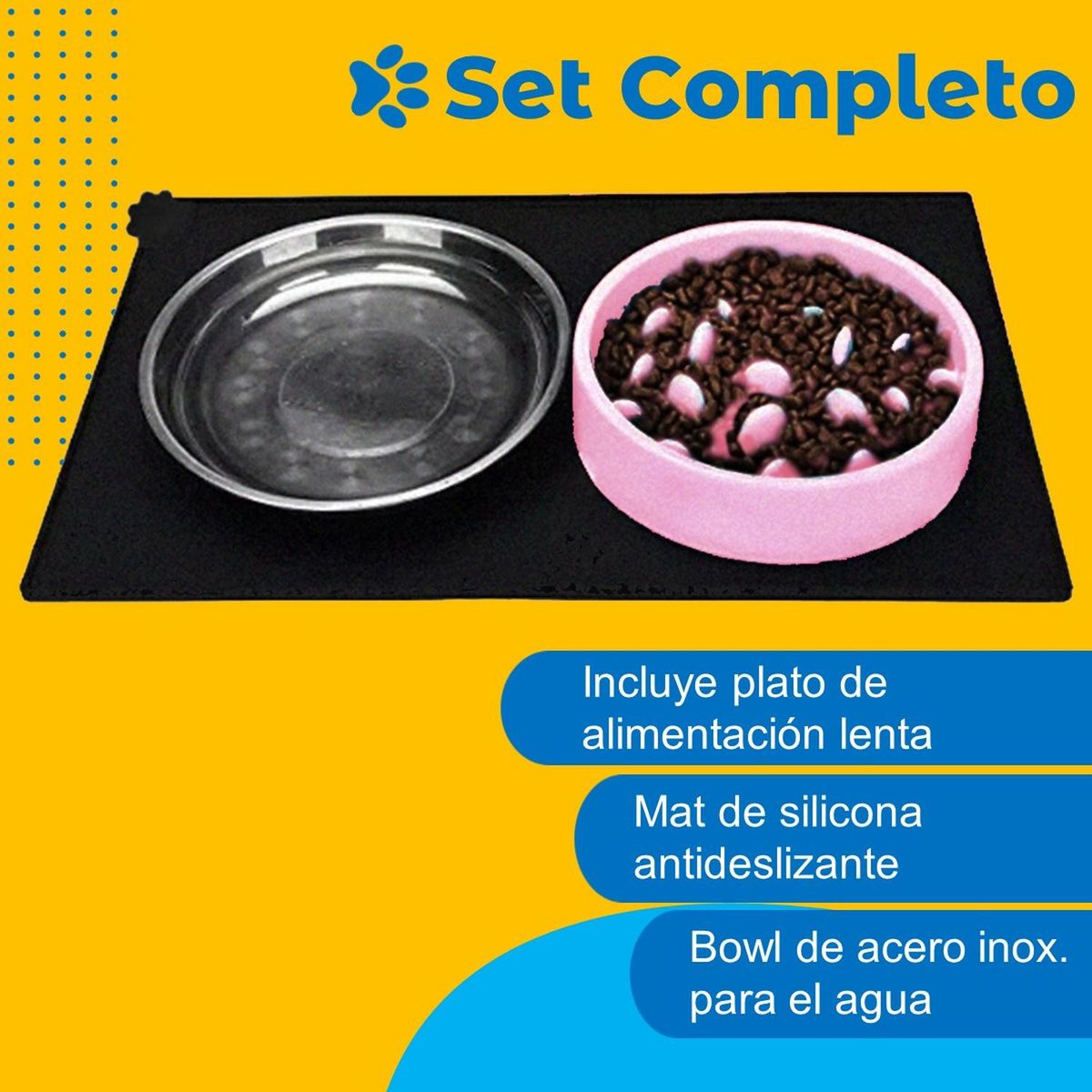PETPAL - Plato Comida Perro Mascota Set PetPal Comedero + Mat - Rosa
