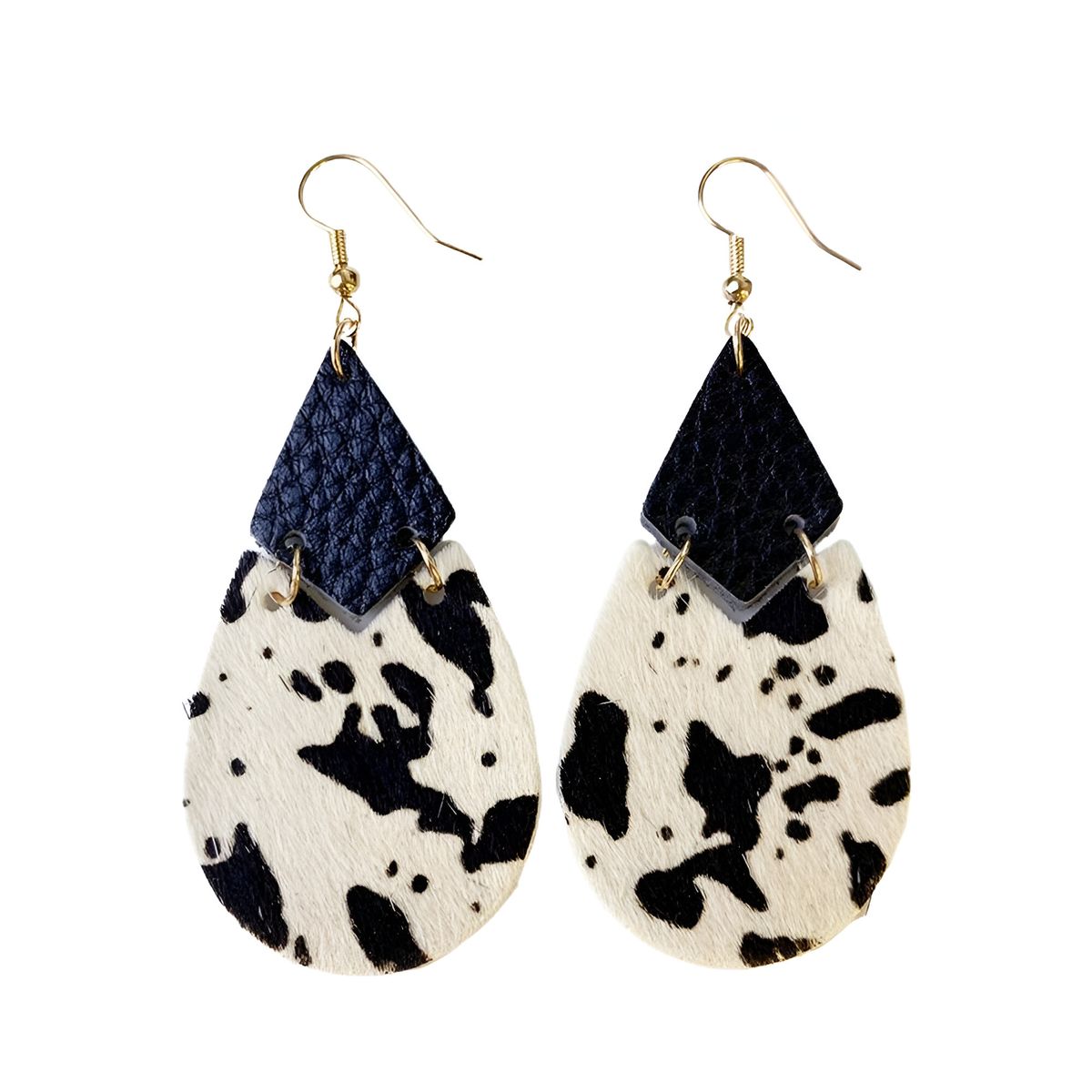 GLORIAHOON - Aros Pu Cuero De Vaca Forma De Gota Gloriahoon