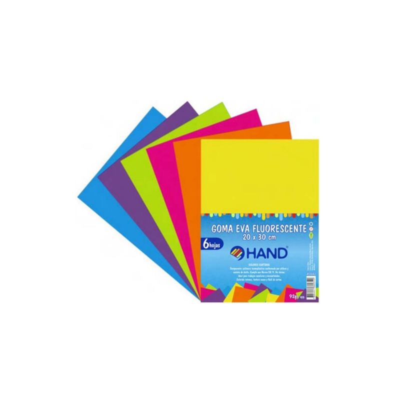 HAND - Pack 60 Hojas Goma Eva Fluorescente 20x30cms Colores - SC