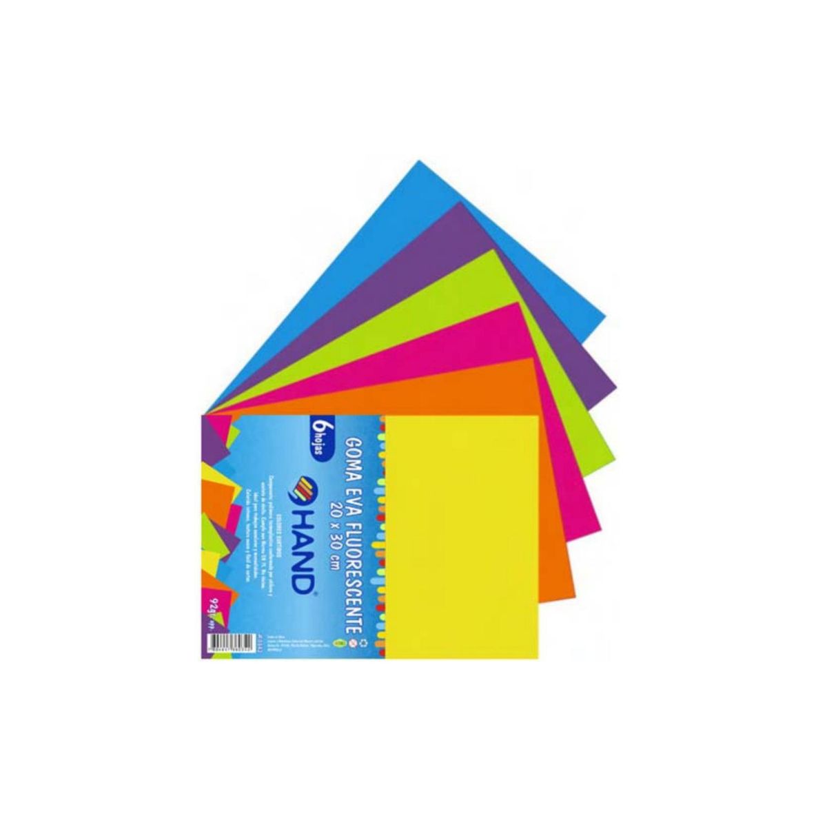 HAND - Pack 60 Hojas Goma Eva Fluorescente 20x30cms Colores - SC
