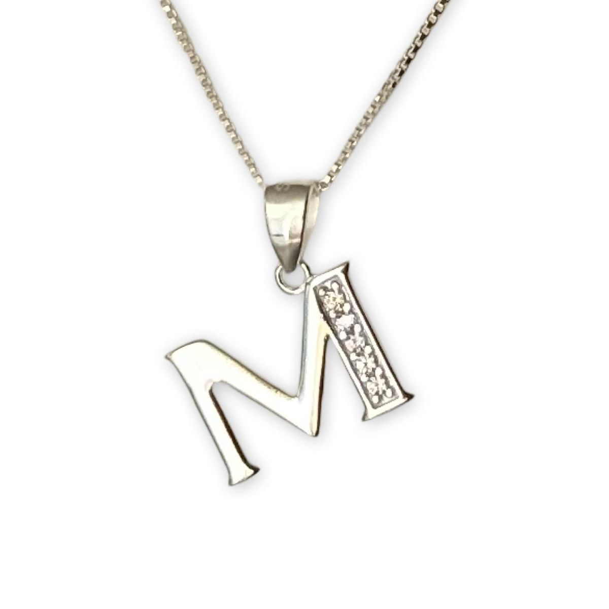 GENERICO - Collar Letra M Circones Veneciana Plata Italiana 925 +caja