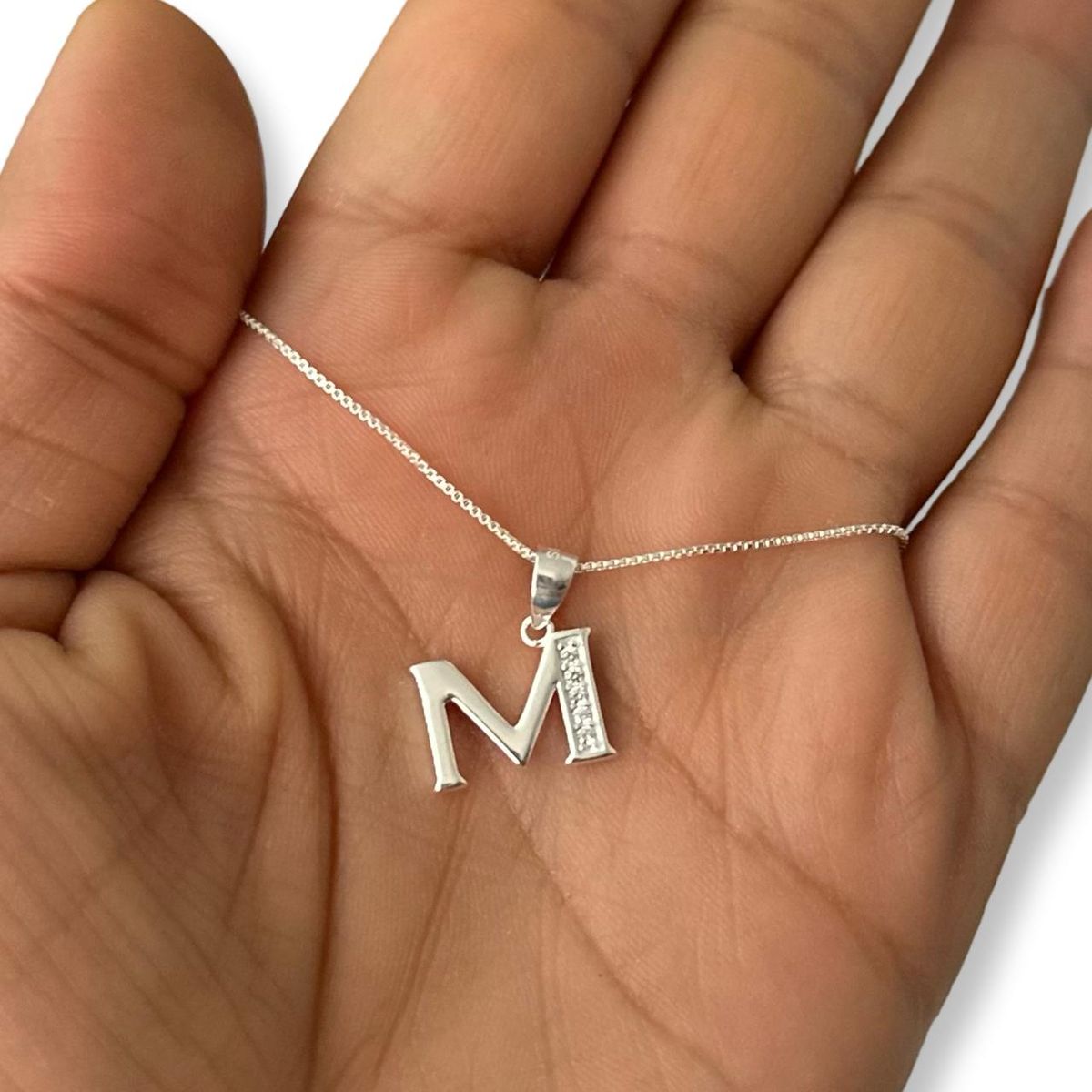GENERICO - Collar Letra M Circones Veneciana Plata Italiana 925 +caja