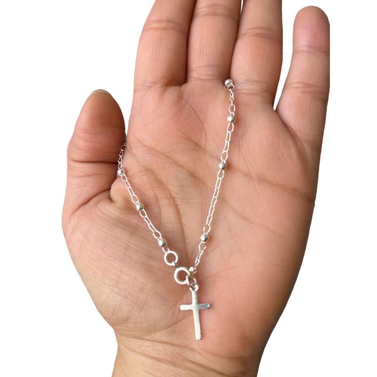 GENERICO - Pulsera Denario Rosario Cruz Largo 16 Cm Plata 925 Mas Caja