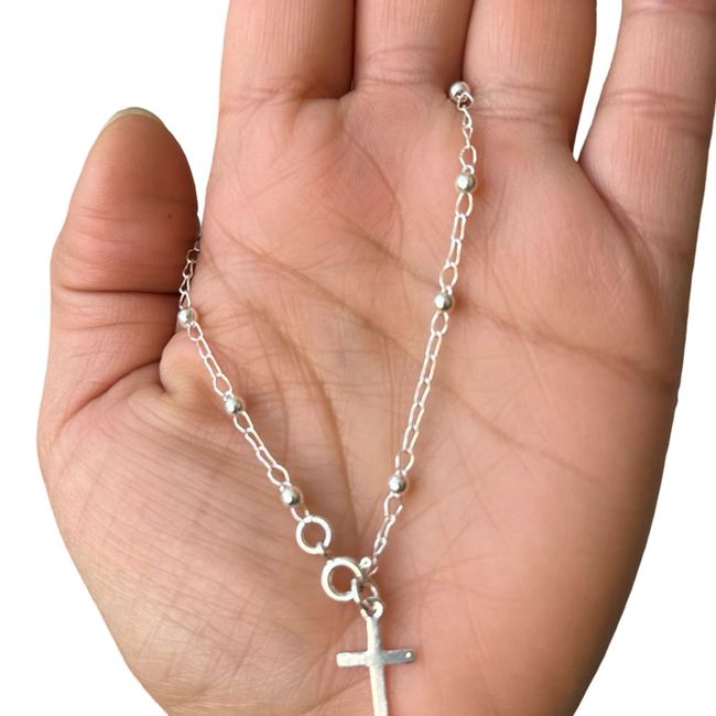 GENERICO - Pulsera Denario Rosario Cruz Largo 16 Cm Plata 925 Mas Caja