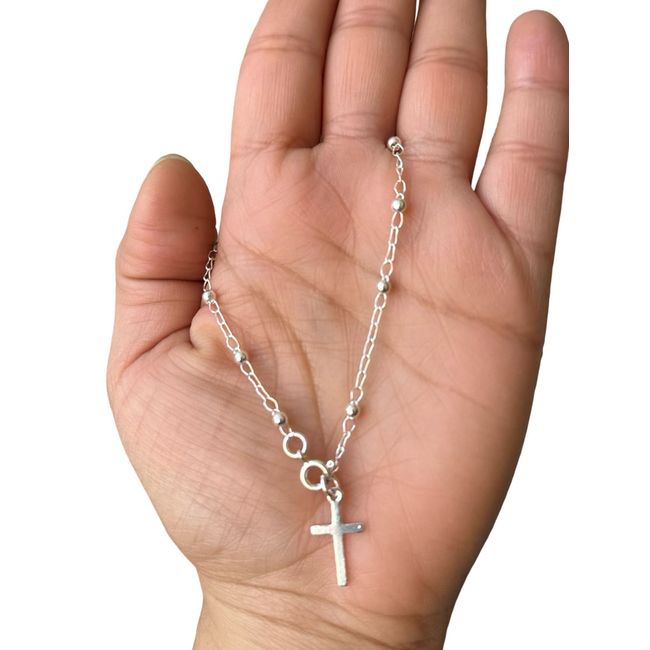 GENERICO - Pulsera Denario Rosario Cruz Largo 16 Cm Plata 925 Mas Caja