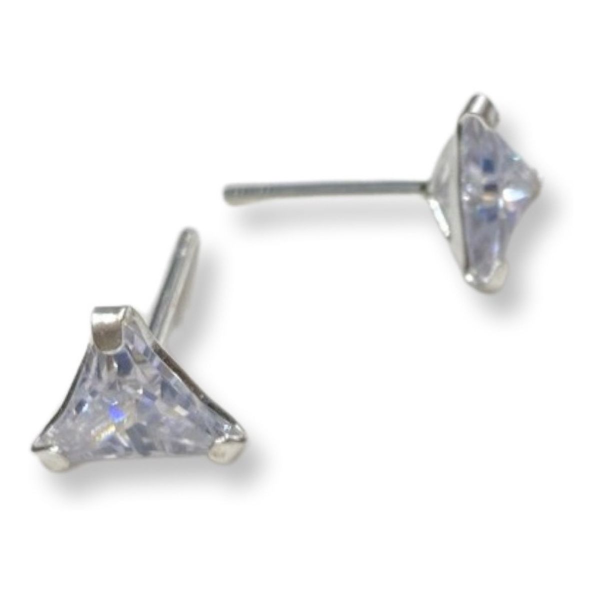 GENERICO - Aro Triangulo Circon Blanco Plata Ley Italiana 925 + Caja