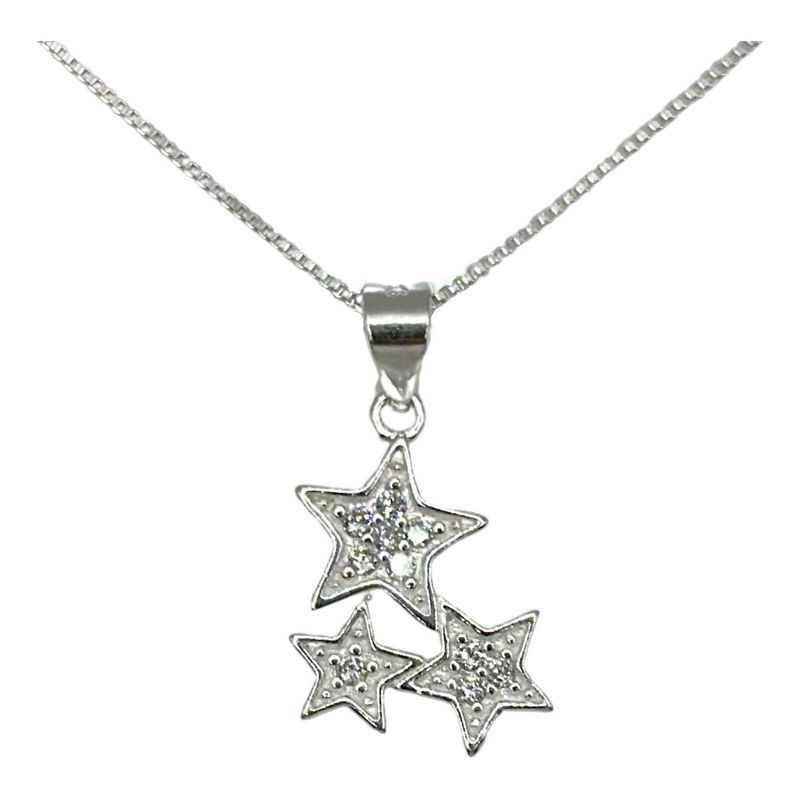 GENERICO - Collar Estrellas Circones Plata Ley 925 Mas Estuche